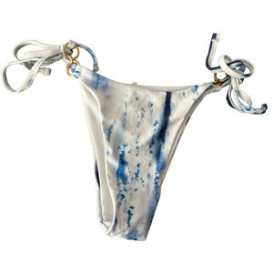 BLUE AND WHITE TYE DIE BIKINI BOTTOMS WITH GOLD RINGS DETAILS